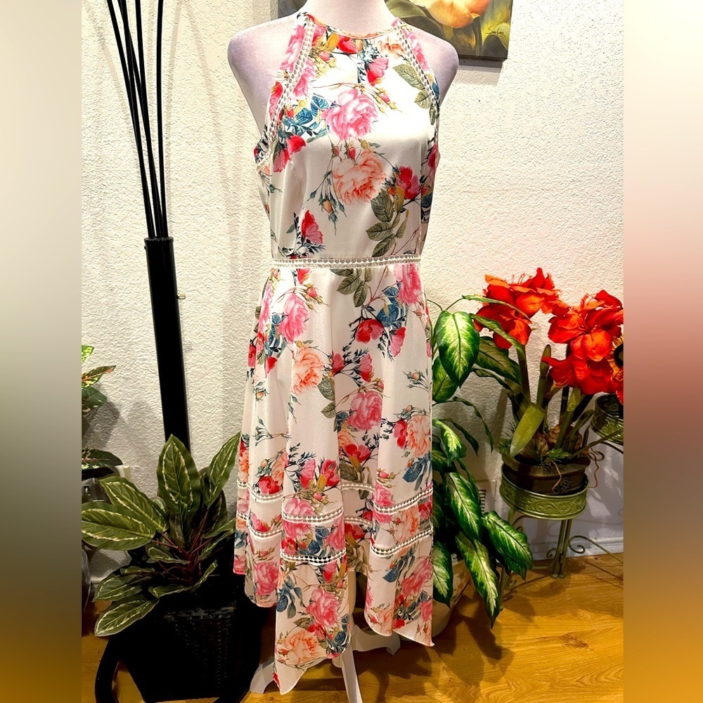 Tahari ASL handkerchief floral midi dress size 4